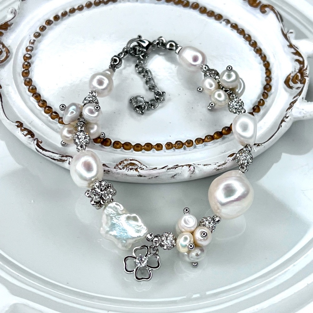 Handmade Freshwater Multi Shape 🦋 Baroque Pearl Classic Bracelet Adjustable